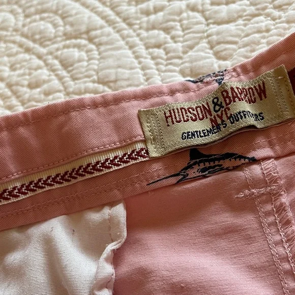 Hudson & Barrow Shorts Flat Front Swordfish Print Men's 34 Pink Cotton Beach - Picture 7 of 14